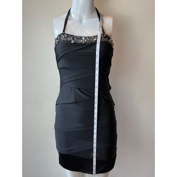 Twenty One Women Beaded Cocktail Halter Mini Dress Ruffle Layered Black Size M - Picture 3 of 8